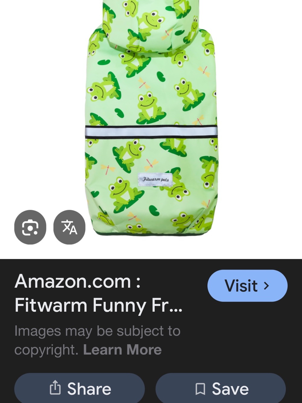 Warm Frog-Print Dog Raincoat in Light Green and Dark Green
